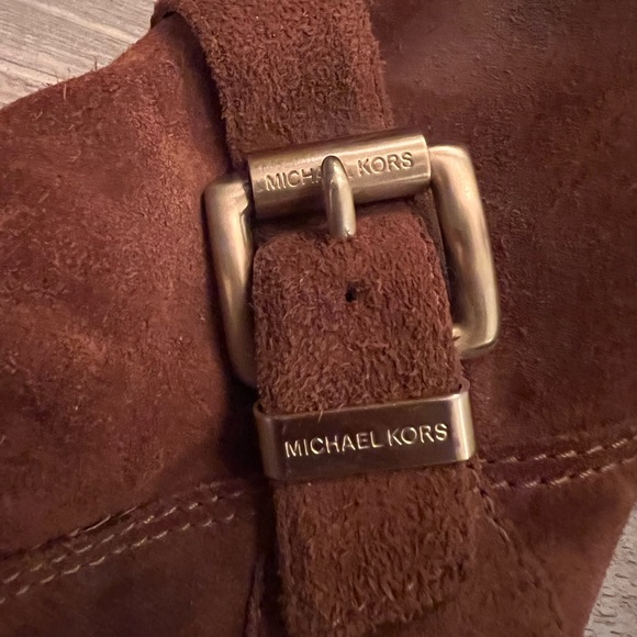 Michael Kors Boots Suede Cognac Never Worn Size 8 Gold Buckel - Picture 5 of 5